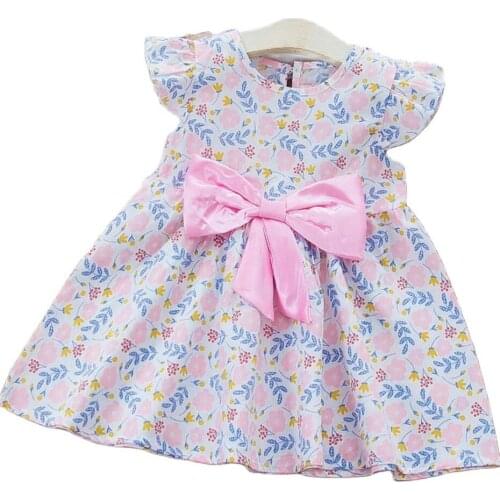 Girls Dresses Summer Comfortable Cotton Children Floral Dress 1 2 3 4 5 Year Bow Flowers Girls Clothes Leisure Holiday Wear