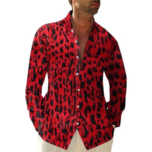 Harajuku Summer Shirts Mens Casual Leopard Printed Hawaii Cardigan Street Classic Turn-down Collar Blouse Soft Long Sleeve Tops
