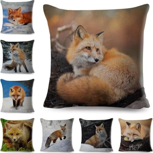 Cute Fox Pillow Case Decor Lovely Wild Animal Printed Cushion Cover for Home Car Sofa Children Room Polyester Pillowcase 45*45cm