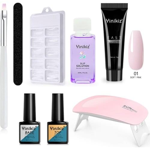 Yinikiz MINI Lamp With Poly Uv Gel Tips Enhancement Slip Solution Poly Extension Nail Gel Pink White Clear Crystal