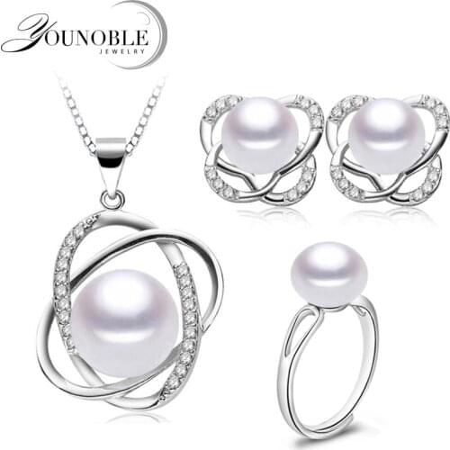 Pearl Jewelry Set,Trendy Wedding Pearl Necklace Earrings 925 Silver Find Jewelry Set For Women Mother Birthday Gifts White Pink