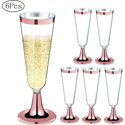 6Pcs/Set Disposable Red Wine Glass Plastic Champagne Flutes Glasses Cocktail Goblet Wedding Party Supplies Bar Drink Cup 150ml