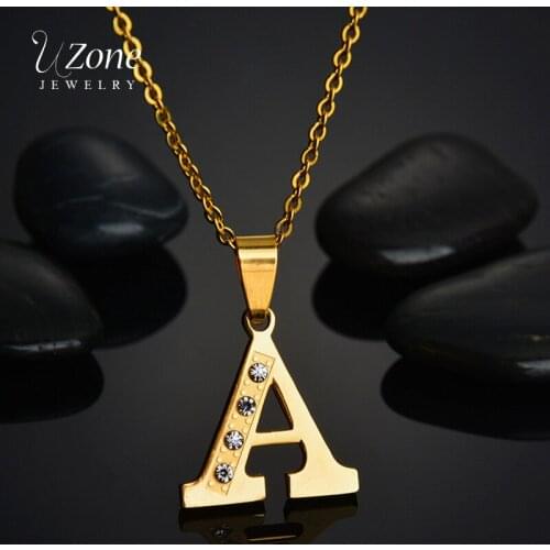 UZone Gold Stainless Steel Cubic Zircon Capital Letter Necklace Charm Alphabet Initial Chain Necklace For Women Collier Femme