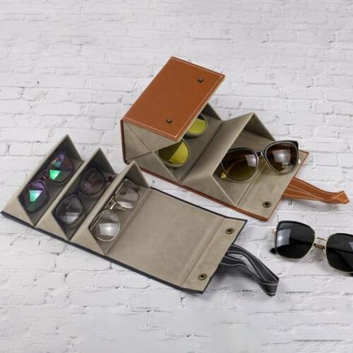 3 Slot Jewelry Glasses Storage Box Display Organizer Eyewear Folding Handmade PU Leather Sunglasses Holder Case Bag 2021new