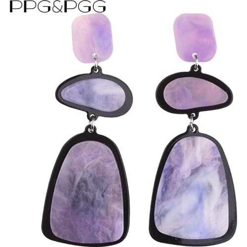 PPG&PGG Fashion Jewelry Fall Winter Color Geometric Irregular Shape Resin Druzy Stone Big Metal Statement Earrings for Women