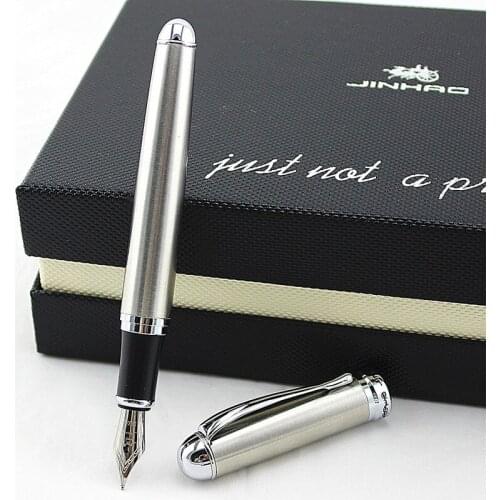 Luxury Jinhao X750 Silver Stainless Steel Fountain Pen Medium 18KGP Nib School Office Name Ink Pens Writing Gift Stationery