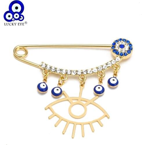 Lucky Eye Hollow Turkish Evil Eye Charm Brooch Pin Copper Gold Color Clothes Brooch for Women Girls Men Fashion Jewelry BE217