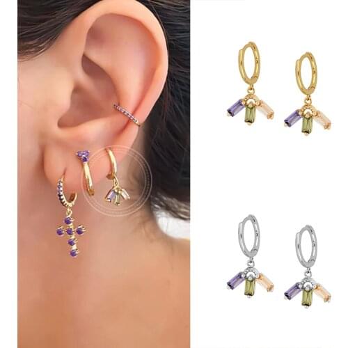 Colorful Crystal Earrings 925 Sterling Silver Huggie Hoop Earrings for Women Tiny Small Round Circle Earring Jewelry Gift