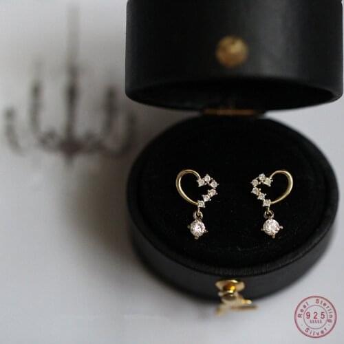 925 Sterling Silver Pavé Zircon Asymmetric Geometric Love Earrings Women Fashion Party Creative Jewelry Accessories