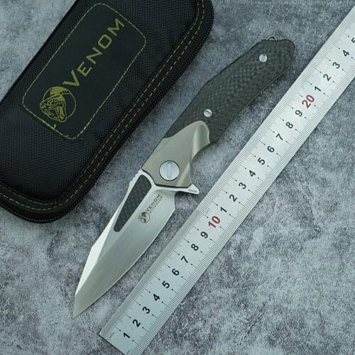 VENOM Flipper folding knife M390 blade titanium alloy + carbon fiber handle camping outdoor survival fruit knife EDC tool