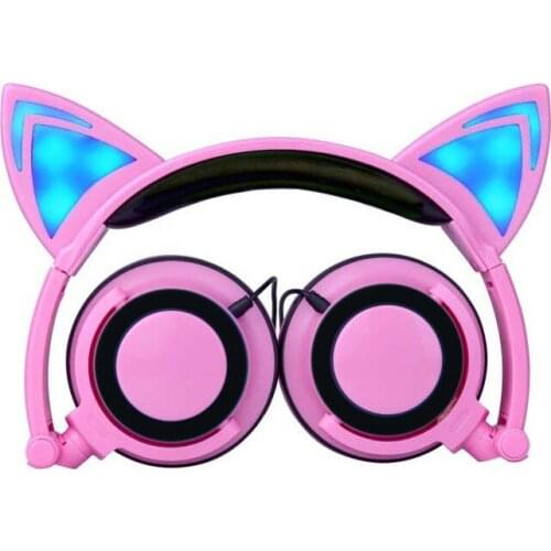 Foldable Flashing Glowing Cute Cat Ear Earphones Headphones Gaming Headset with Luminous for A Mobile Phone PC Laptop Computer
