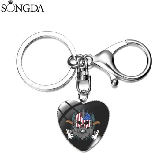 SONGDA-Viking Valknut Prayer Heart Keychains Raven Banner Viking Flag,Odin Fish Glass Gem Lobster Clasp Key Ring Chain Gifts