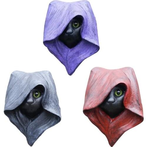 Halloween Mystery Hood Hat Cat Statue Resin Ornament Gothic Vintage Pagan Witch Animal Wall Hanging Front Door Decor