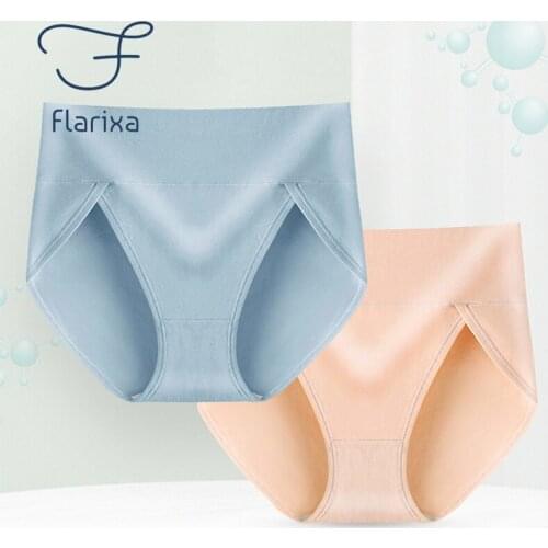 Flarixa High Waist Tummy Cotton Briefs Antibacterial Womens Panties Seamless Body Sculpting Hip Lift Plus Size Sexy Underwear