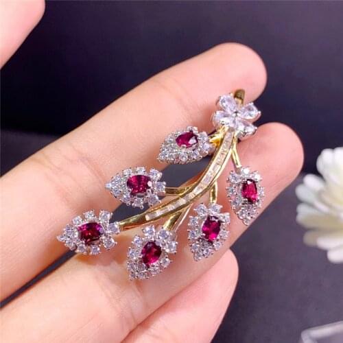 WEAINY Natural Garnet Pendant & Brooch, S925 Silver Pendant & Brooch,Exquisite Jewelry,Leaf Pendant & Brooch