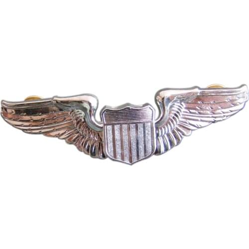 WWII US U.S. AIR FORCE AVIATOR PILOT METAL WINGS BADGE INSIGNIA PIN SILVER
