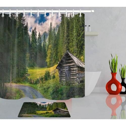 Nature Forest Landscape Shower Curtains for Bathroom Polyester Fabric Shower Curtain Farmhouse Green Scenic Shower Curtains