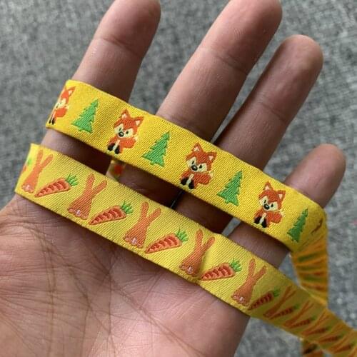 10YARD 5/8 Inch 16MM The Fox Tree Carrots Jacquard Cartoon Ribbon