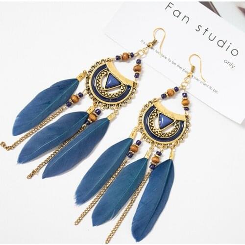 Earrings ZOSHI Long Tassel Fashion Feather Style Ethnic Boho Big Dangle Statement Earring Wedding Earrings Accessories Wholesale