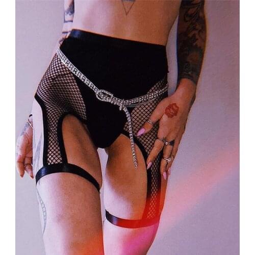 1pc Women Fashion Sexy Elastic See-through Fishnet High Waist Lace Hollow Out Shorts Women Gothic Hip Punk Jogger Mesh Fish Net