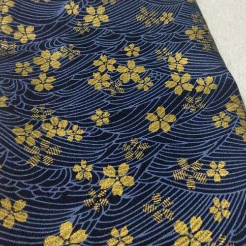 100% Cotton viaPhil Brand Navy Blue Gold Stamping Cherry Blossoms Sakura Flower Cotton Fabric Christmas Patchwork Home Decor