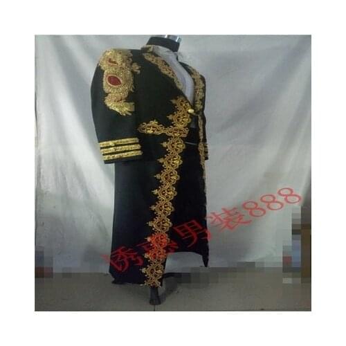 100%real customs size making/ black with golden embroidery tuxedo swallowtail magician jacket/party/stage performance/stuido