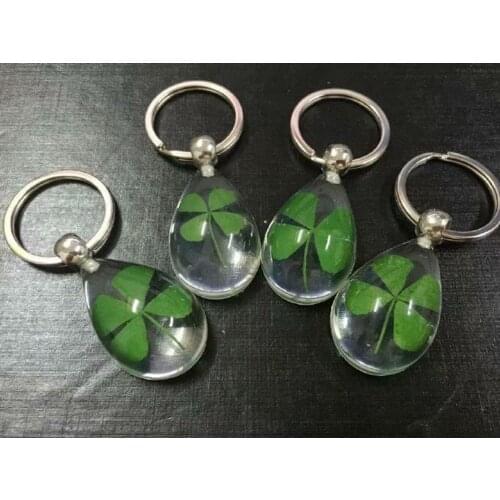 16 pcs fashion Four Leaf Clover Vogue Real Shamrock Drop Keychain