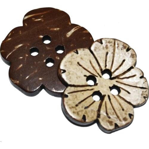 30PCs/Lot 20mm Flower Natural Color Laser Coconut Shell Buttons 4 Holes Sewing Scrapbooking Wood Button Kids Clothes Handmade