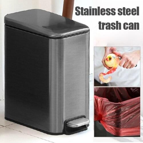5L Rectangular Small Stainless Steel Step Trash Can Wastebasket Garbage Container Bin for Bathroom NW