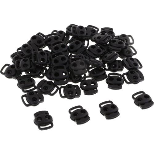 50 Pieces Black Plastic Oval Bean Toggle Spring Clasp Stop Double Hole String Cord Locks