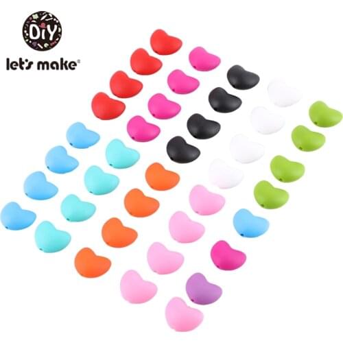 Lets Make 50pc Cartoon Hearts Silicone Beads Set Silicone Teethers Teething Crafts Baby Toys DIY Beads For Baby Teether Toy