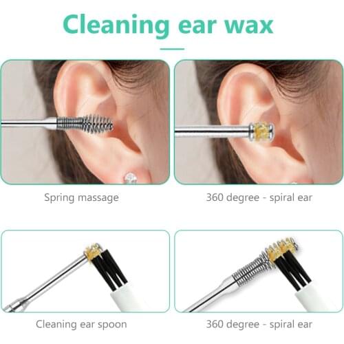6Pcs Ear Cleaner Spoon Spiral Ear Clean Tool with Case Ear Pick Set Stainless Steel Earpick Ear Wax Curette Remover