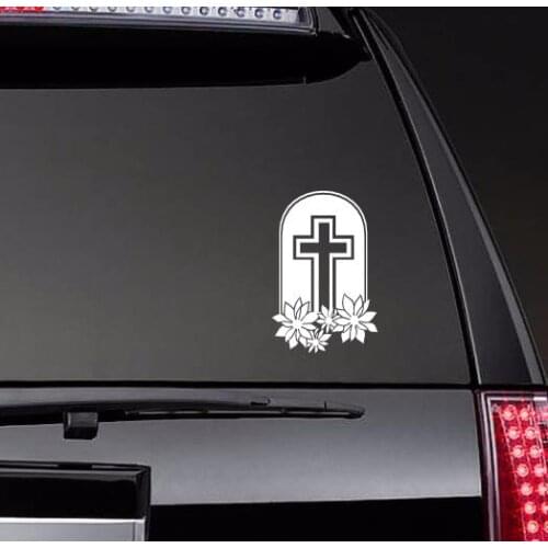 White Cross On Stone With Flowers Car Body Stickers Window Door Decal Funny Top Quality Waterproof ZP0228