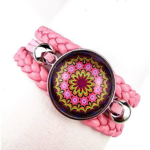 1pc Buddhism, national style, Mandala charm Bracelets,candy color Leather Hindu jewelry Bracelet,best Gifts for The party