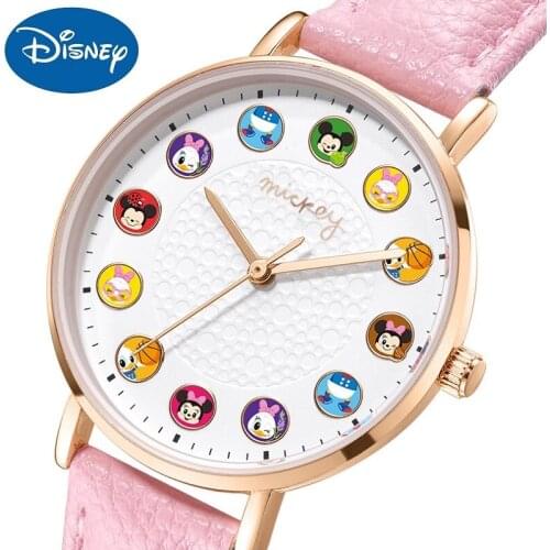 Disney Official Women Casual Cute Quartz WristWatch Lovely Micky Mouse Female Cartoon Scale Waterproof Student Girls Gift Clock