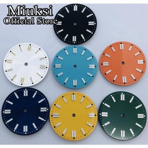 Miuksi 29mm black silver blue green orange yellow watch dial luminous fit NH35 NH36 Miyota 8205 8215 821A DG 2813 3804 movement