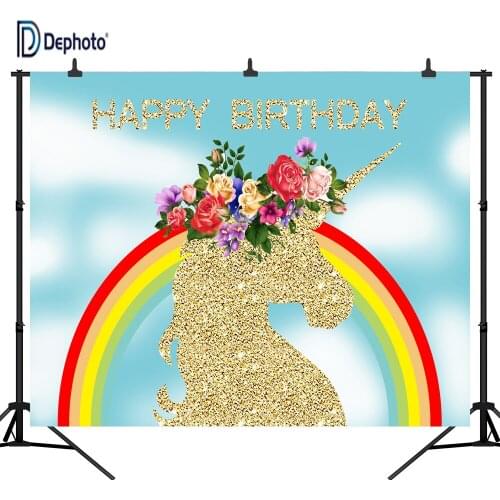 DePhoto Cartoon Unicorn Theme for Newborn Birthday Patty Seamless Vinyl Photography Backdrop Photo Background Studio Prop PGT342