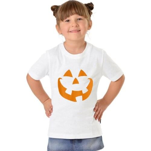 Cute Kids Boys Girls Clothes Halloween Pumpkin Print T-shirt O-neck Short Sleeve White Girls Tops Boys T Shirts 1-12T