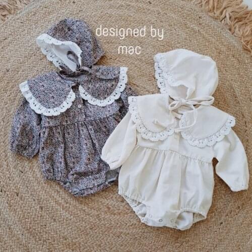 Baby Cotton Floral Princess Clothes Korean Baby Girl Lace Lapel One-Piece Suit 2020 Autumn Dress