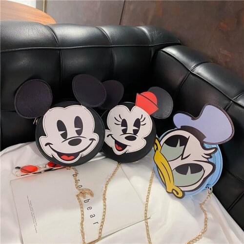 Disney cartoon new Minnie Mickey Donald Duck pu fashion cute girl chain bag ladies shoulder messenger mobile phone storage bag