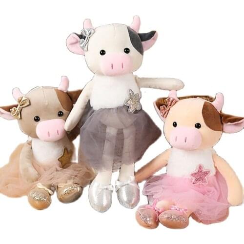 14.96in38cm Cute Cow Plush Toy In Lace Skirt for Childrens Birthday Or Christmas Gift Filling Baby Sleeping Comfort Cattle Doll