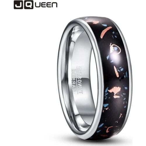 JQUEEN Copper Scraps Embellishment Tungsten Carbide Rings Black Engagement Ring Jewelry for Men