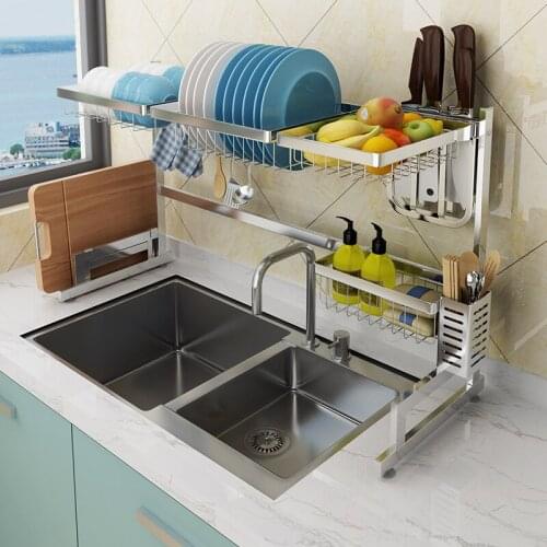 304 Stainless Steel Kitchen Dish Rack Kitchen Sink Drain rack Storage Shelf Home Organizer Storage Holder for Dishes