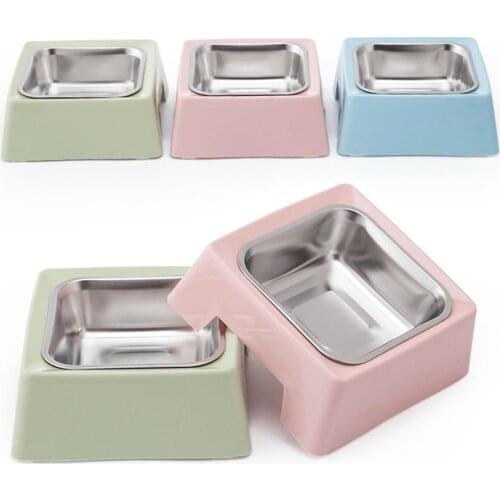 Stainless Steel Single Bowl Pet Square Bowls Cat Dog Tableware Dogs Feeder Dish Puppy Drinking Water Feeding Food Bowls