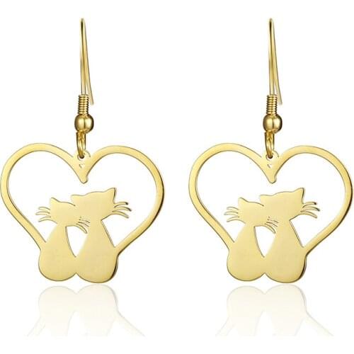 RIR Fashion Pet Love Kitten Earrings Gold Cute Love Back Shadow Kitten Snuggle Together Animal Jewelry Cat Lover Gift