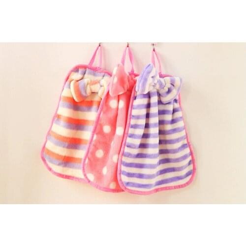 1PC kitchen bathroom Towel Nursery Hand Soft Plush Bow Hanging Wipe Cleaning Towel Exquisite lanyard pano de prato OK 0068