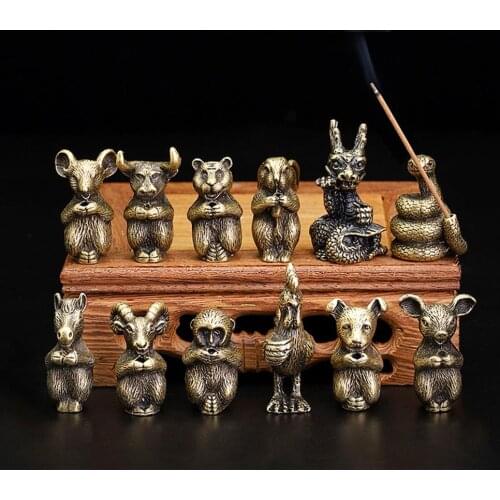 Set 12Pcs Small Chinese Zodiac Animal Incense Stick Holders Retro Brass Joss Stick Incenses Burner Holder