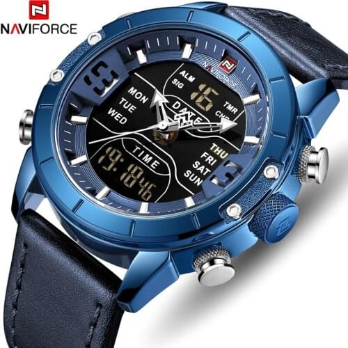 NAVIFORCE Men Dual Display Watch Top Brand Fashion LED Digital Watches Mens Luxury Leather Sport Waterproof Quartz Wrist Watch