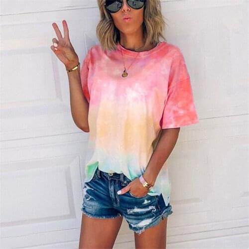 2020 New Fashion Tie-dye Printt-shirt Women Casual Loose Large Size Slim Short Sleeve Round Neck Tee Tops For Female Summer Tees