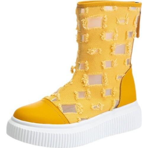 New summer 2021 top leather hollow breathable cool boots with interior increase rear zipper Martin boots